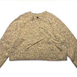 NWT American Eagle Bow Detail Textured Knit Sweater Women's L Oatmeal